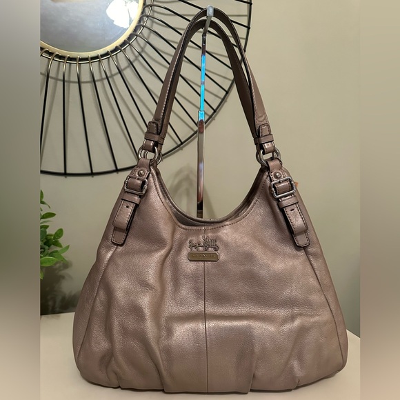 Coach Maggie gold/tan shimmer color large 3 pocket purse with free gift! - Picture 1 of 16